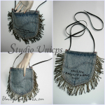 Jeans tasje met goudfab franje